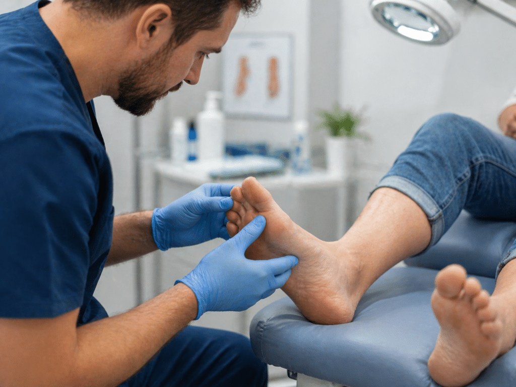 podiatrist checking the toenail